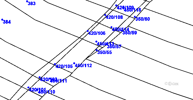Parcela st. 350/55 v KÚ Lískovec, Katastrální mapa