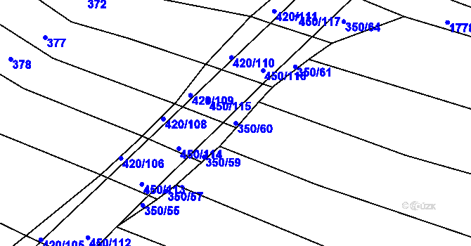 Parcela st. 350/60 v KÚ Lískovec, Katastrální mapa