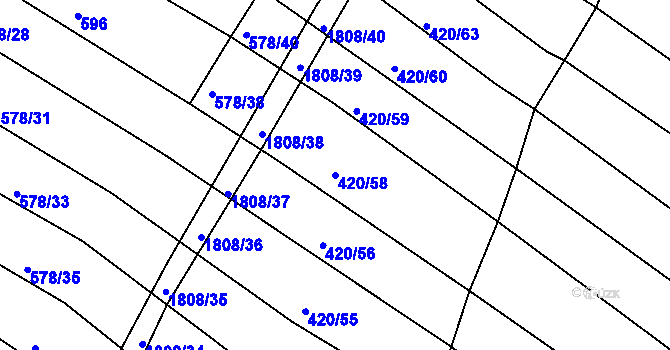 Parcela st. 420/58 v KÚ Lískovec, Katastrální mapa