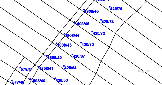 Parcela st. 420/70 v KÚ Lískovec, Katastrální mapa