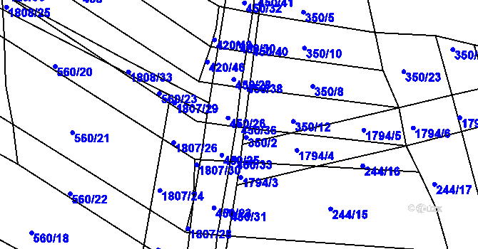 Parcela st. 450/36 v KÚ Lískovec, Katastrální mapa