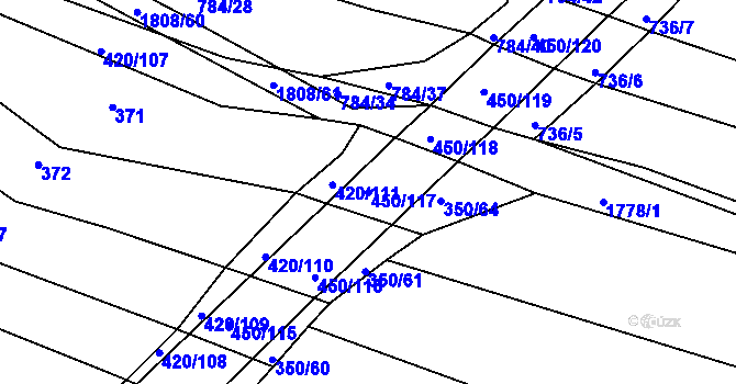 Parcela st. 450/117 v KÚ Lískovec, Katastrální mapa