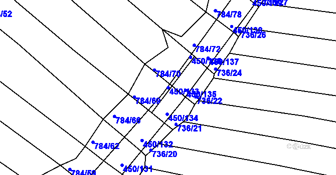 Parcela st. 450/133 v KÚ Lískovec, Katastrální mapa