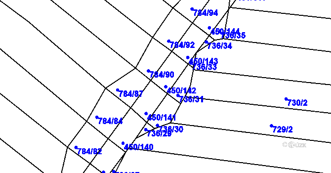 Parcela st. 450/142 v KÚ Lískovec, Katastrální mapa