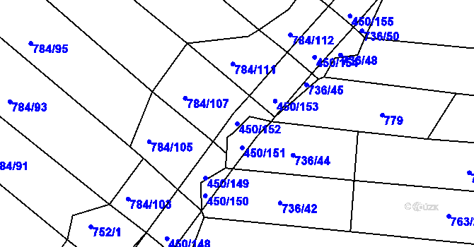 Parcela st. 450/152 v KÚ Lískovec, Katastrální mapa