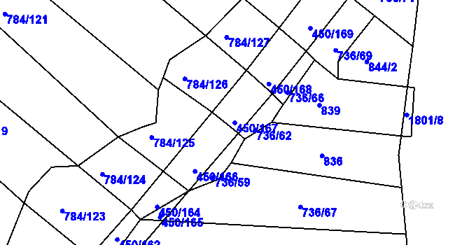 Parcela st. 450/167 v KÚ Lískovec, Katastrální mapa