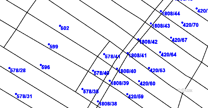 Parcela st. 578/41 v KÚ Lískovec, Katastrální mapa