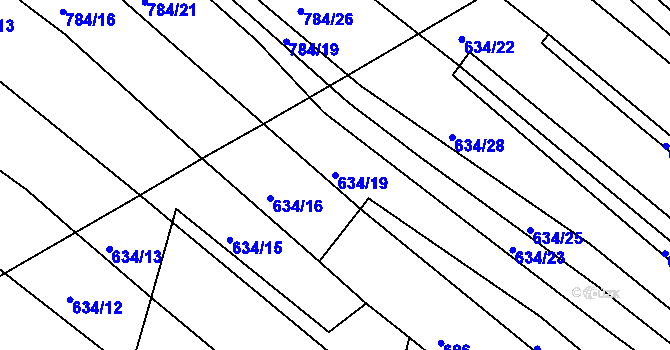 Parcela st. 634/19 v KÚ Lískovec, Katastrální mapa