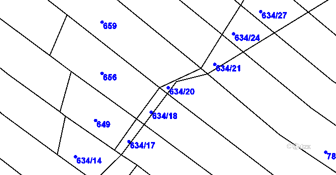 Parcela st. 634/20 v KÚ Lískovec, Katastrální mapa