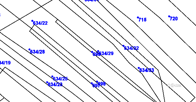 Parcela st. 634/29 v KÚ Lískovec, Katastrální mapa