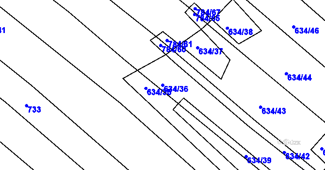 Parcela st. 634/36 v KÚ Lískovec, Katastrální mapa
