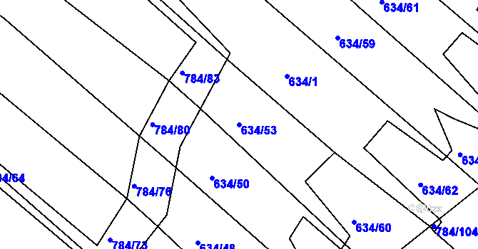 Parcela st. 634/53 v KÚ Lískovec, Katastrální mapa