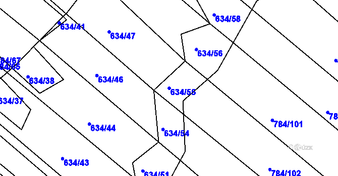 Parcela st. 634/55 v KÚ Lískovec, Katastrální mapa
