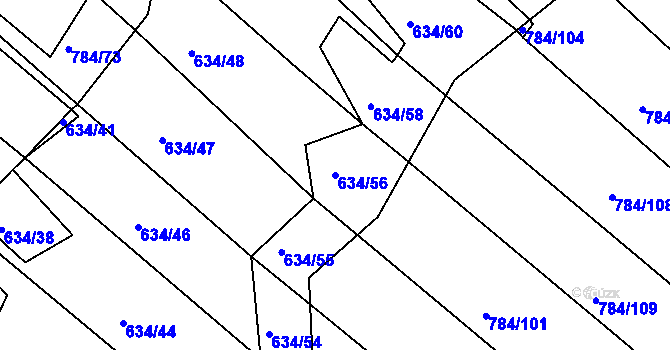 Parcela st. 634/56 v KÚ Lískovec, Katastrální mapa