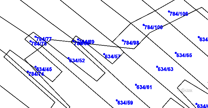 Parcela st. 634/57 v KÚ Lískovec, Katastrální mapa