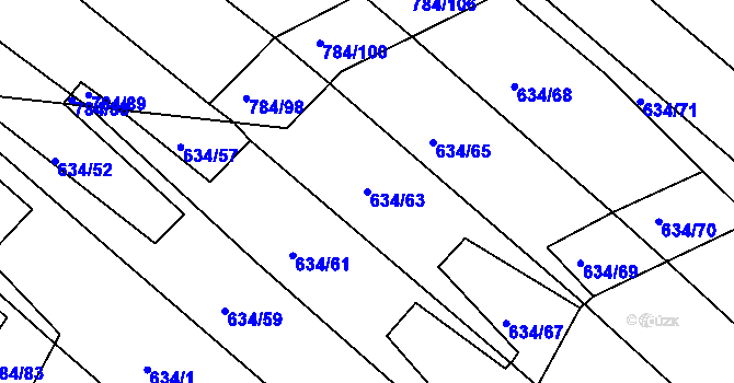 Parcela st. 634/63 v KÚ Lískovec, Katastrální mapa