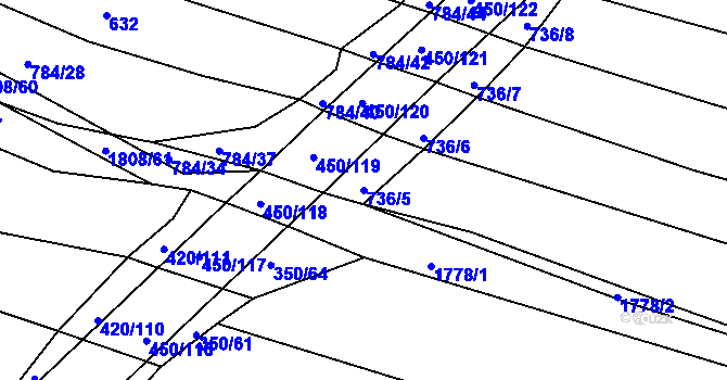 Parcela st. 736/5 v KÚ Lískovec, Katastrální mapa