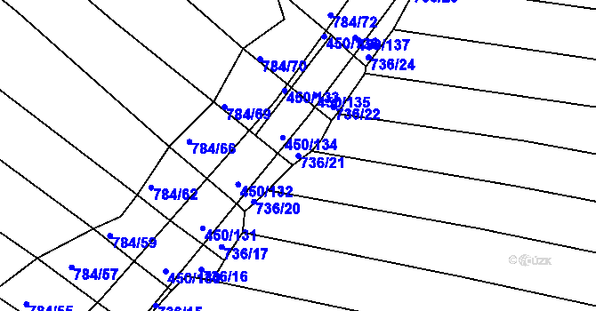 Parcela st. 736/21 v KÚ Lískovec, Katastrální mapa