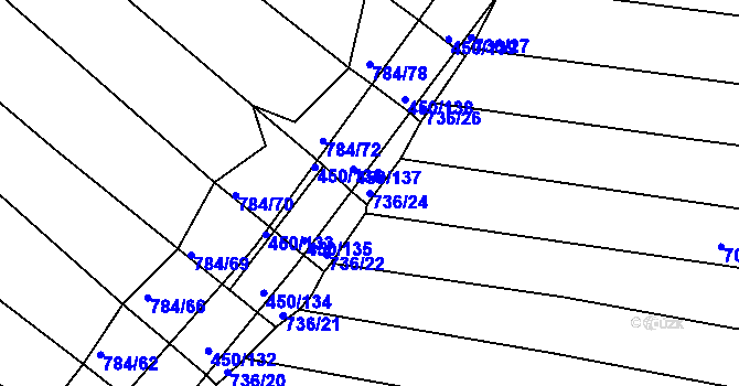 Parcela st. 736/24 v KÚ Lískovec, Katastrální mapa