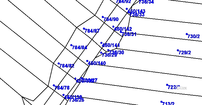 Parcela st. 736/29 v KÚ Lískovec, Katastrální mapa
