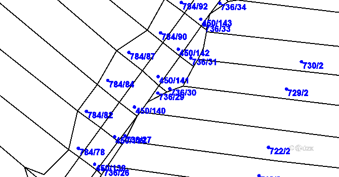 Parcela st. 736/30 v KÚ Lískovec, Katastrální mapa