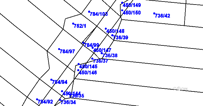 Parcela st. 736/38 v KÚ Lískovec, Katastrální mapa