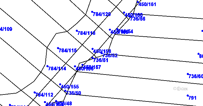 Parcela st. 736/52 v KÚ Lískovec, Katastrální mapa
