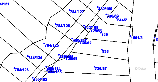 Parcela st. 736/62 v KÚ Lískovec, Katastrální mapa