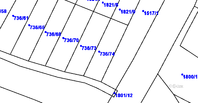 Parcela st. 736/74 v KÚ Lískovec, Katastrální mapa
