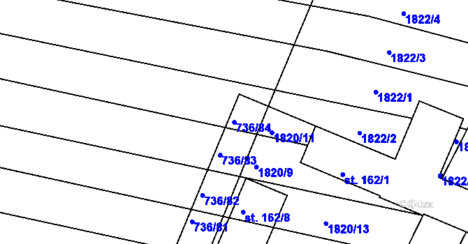 Parcela st. 736/84 v KÚ Lískovec, Katastrální mapa