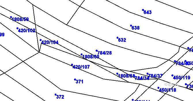 Parcela st. 784/28 v KÚ Lískovec, Katastrální mapa