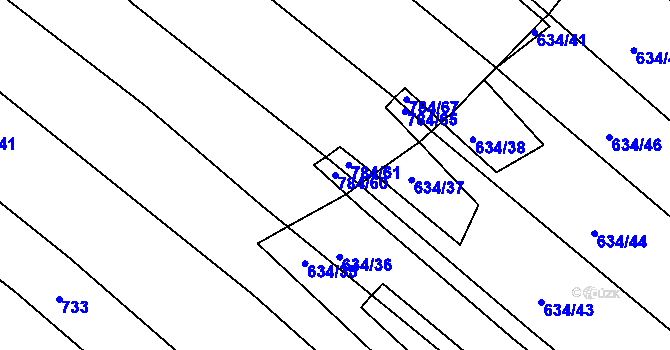 Parcela st. 784/60 v KÚ Lískovec, Katastrální mapa