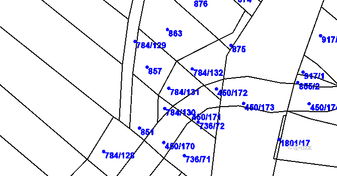 Parcela st. 784/131 v KÚ Lískovec, Katastrální mapa