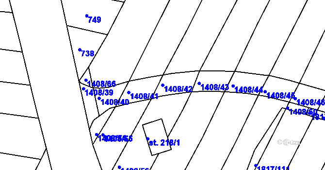 Parcela st. 1408/42 v KÚ Lískovec, Katastrální mapa