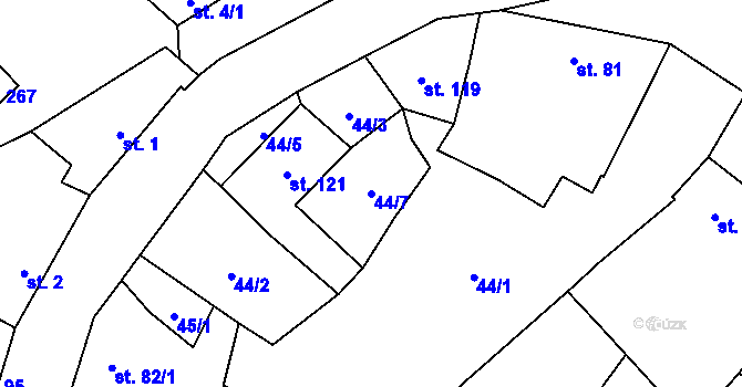 Parcela st. 44/7 v KÚ Lískovec, Katastrální mapa