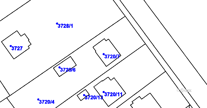 Parcela st. 3720/7 v KÚ Lískovec u Frýdku-Místku, Katastrální mapa