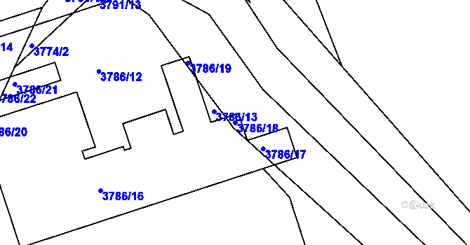 Parcela st. 3786/18 v KÚ Lískovec u Frýdku-Místku, Katastrální mapa