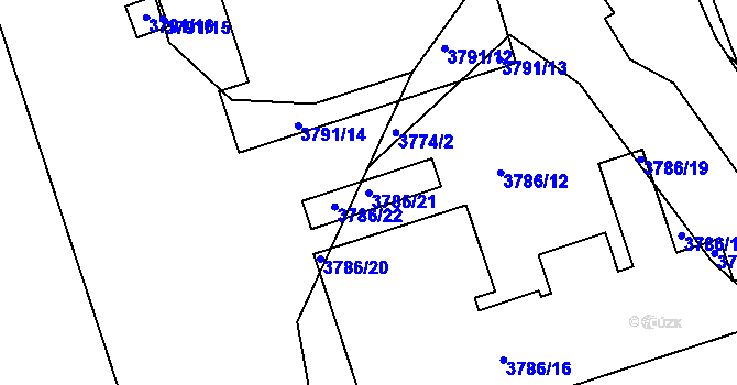 Parcela st. 3786/21 v KÚ Lískovec u Frýdku-Místku, Katastrální mapa