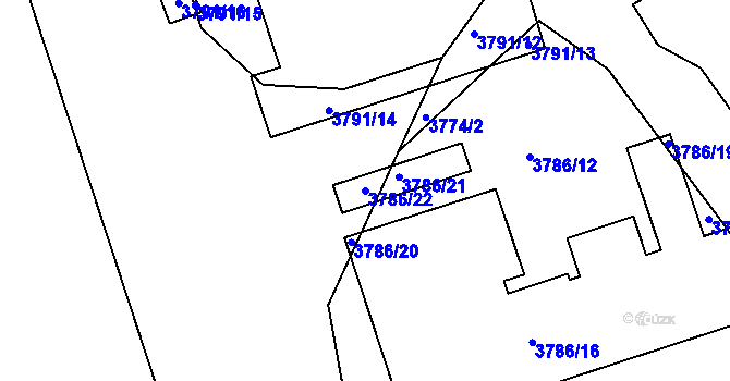 Parcela st. 3786/22 v KÚ Lískovec u Frýdku-Místku, Katastrální mapa