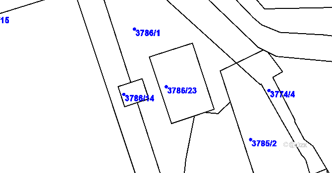 Parcela st. 3786/23 v KÚ Lískovec u Frýdku-Místku, Katastrální mapa