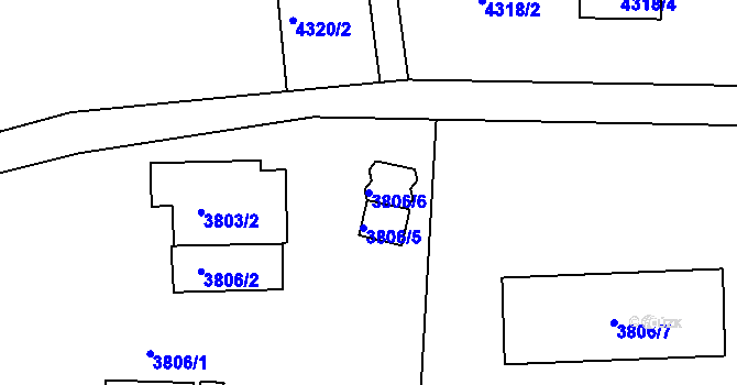 Parcela st. 3806/6 v KÚ Lískovec u Frýdku-Místku, Katastrální mapa