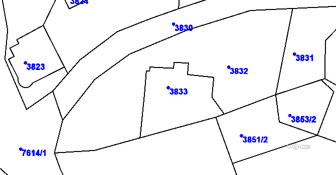 Parcela st. 3833 v KÚ Lískovec u Frýdku-Místku, Katastrální mapa