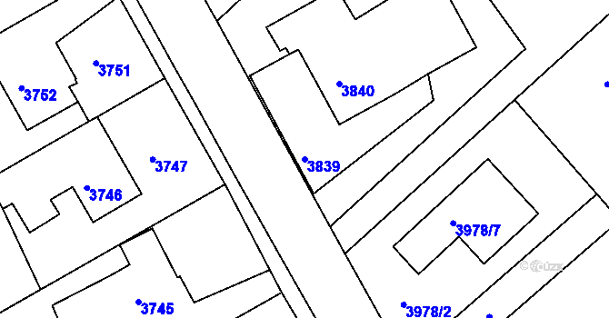 Parcela st. 3839 v KÚ Lískovec u Frýdku-Místku, Katastrální mapa