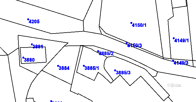 Parcela st. 3885/2 v KÚ Lískovec u Frýdku-Místku, Katastrální mapa