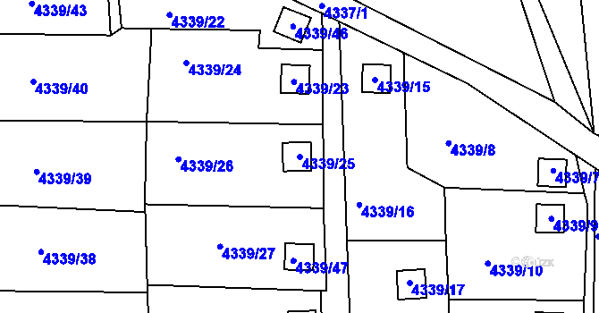 Parcela st. 4339/25 v KÚ Lískovec u Frýdku-Místku, Katastrální mapa