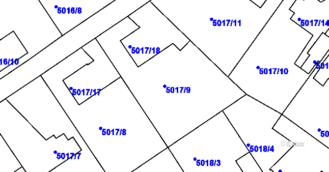 Parcela st. 5017/9 v KÚ Lískovec u Frýdku-Místku, Katastrální mapa