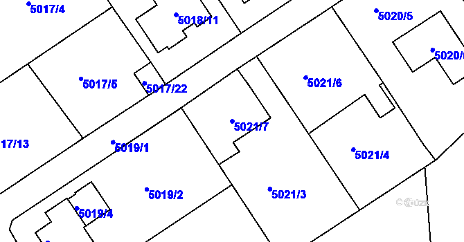 Parcela st. 5021/7 v KÚ Lískovec u Frýdku-Místku, Katastrální mapa