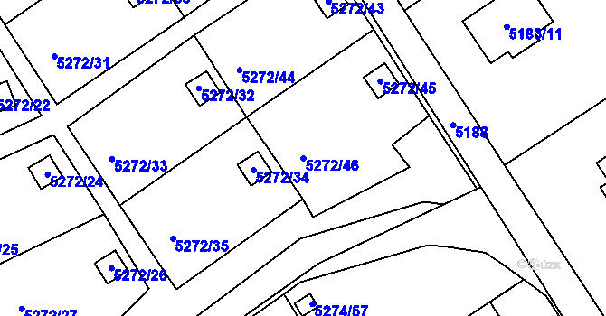 Parcela st. 5272/46 v KÚ Lískovec u Frýdku-Místku, Katastrální mapa