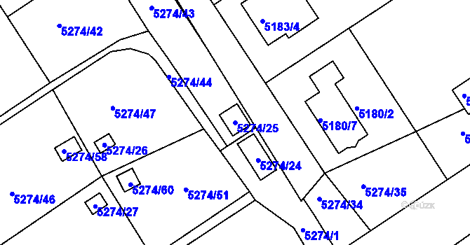 Parcela st. 5274/25 v KÚ Lískovec u Frýdku-Místku, Katastrální mapa