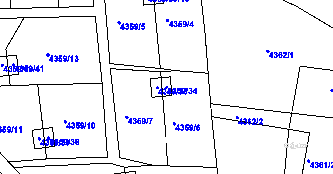 Parcela st. 4359/34 v KÚ Lískovec u Frýdku-Místku, Katastrální mapa